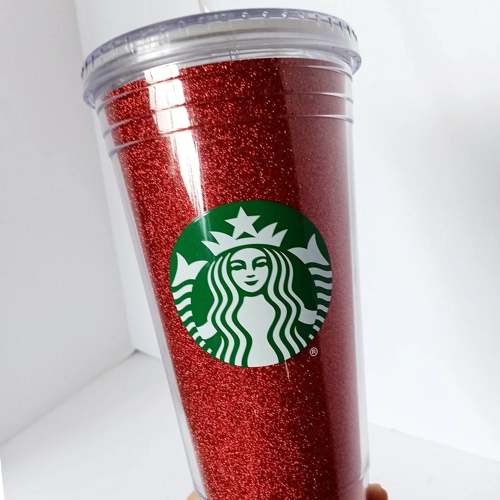 ❤️*4/$15* Starbucks Red Glitter Tumbler Cup Straw 2018 July 4th Patriotic 20 Oz.